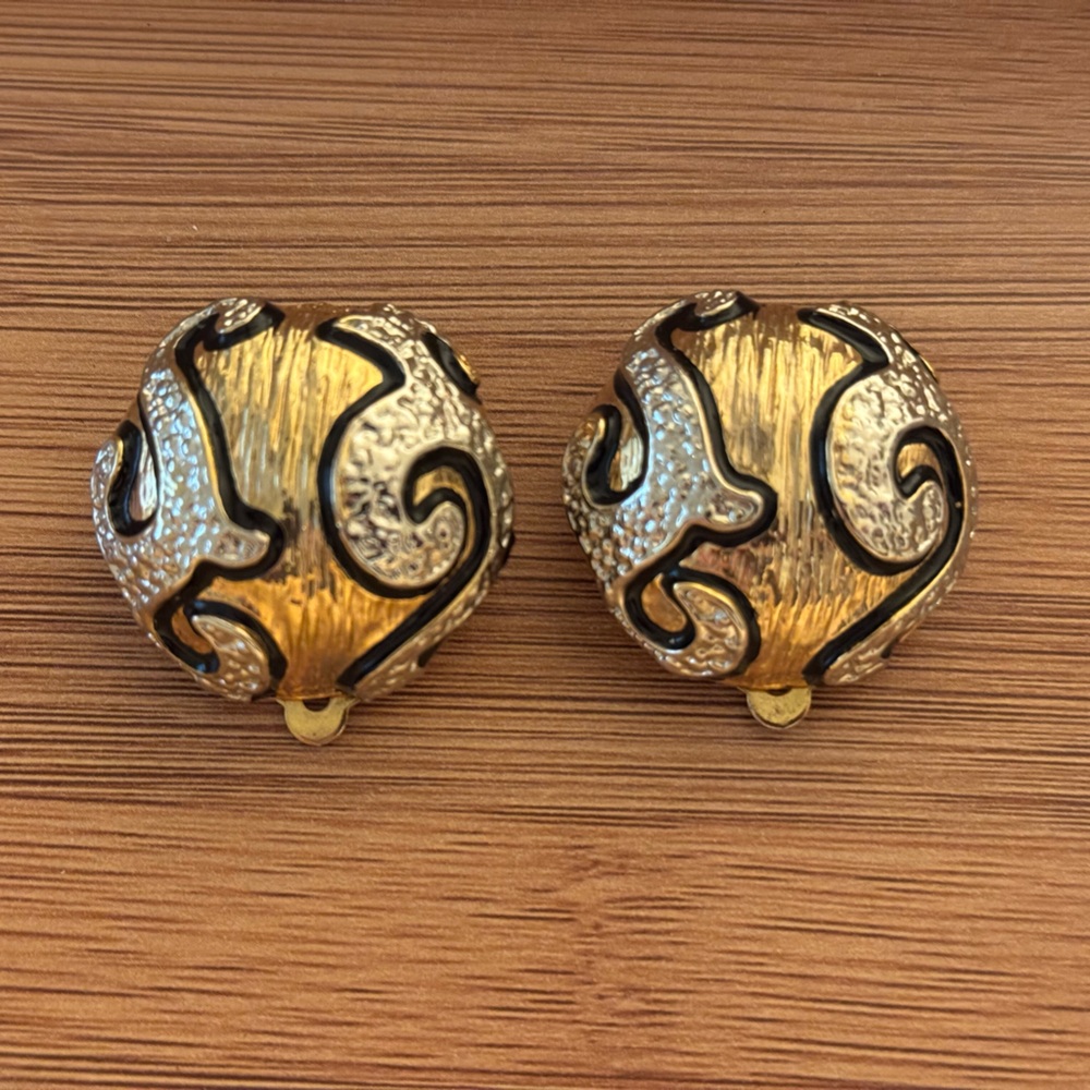 Vintage Baroque Gold and Silver Clip-On Earrings